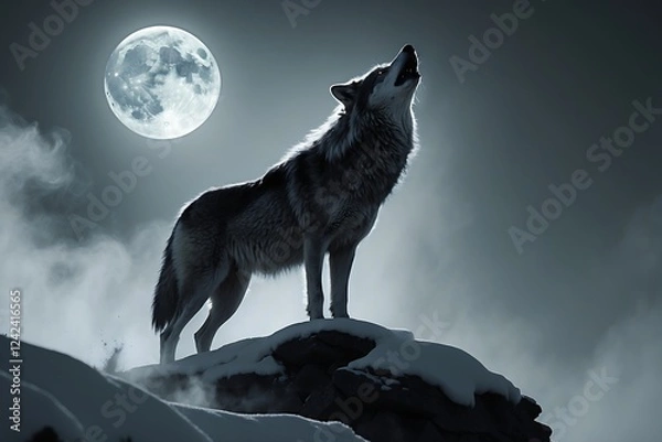 Fototapeta wolf howling at night