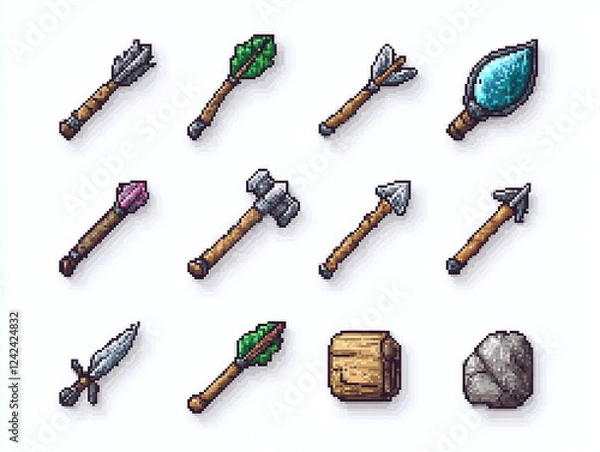 Fototapeta Pixelated Weapons Collection - Fantasy Game Assets