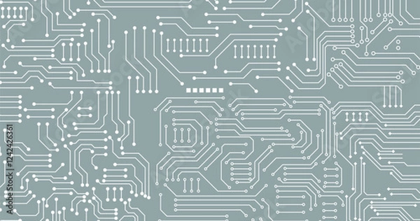Fototapeta Circuit board seamless pattern isolated on blue background.
