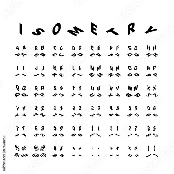 Obraz Black latin letters in four isometric projections isolated on white