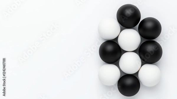Fototapeta Contrast of Black and White Balls Arranged on a Light Surface