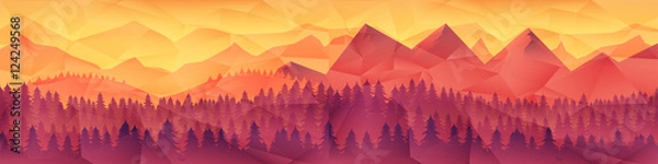 Obraz Low poly triangle geometrical background with mountain range over sunset. Vector illustration.