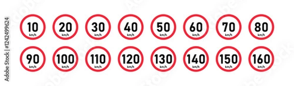 Fototapeta Maximum Speed Limit Signs Vector Set, Traffic Safety Design.