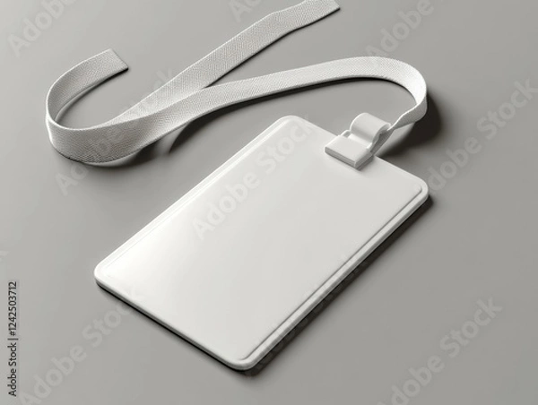 Fototapeta Blank White ID Badge Card with Lanyard for Mockup and Personal Identification Material Display
