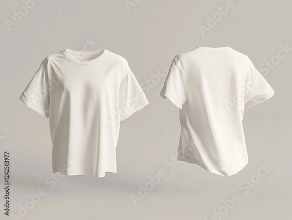 Fototapeta Blank White T Shirts Displayed in Front and Back Views for Customization and Mockup Purposes