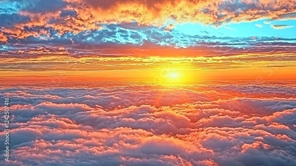 Fototapeta Captivating sunset overhead, casting shadows on the clouds.