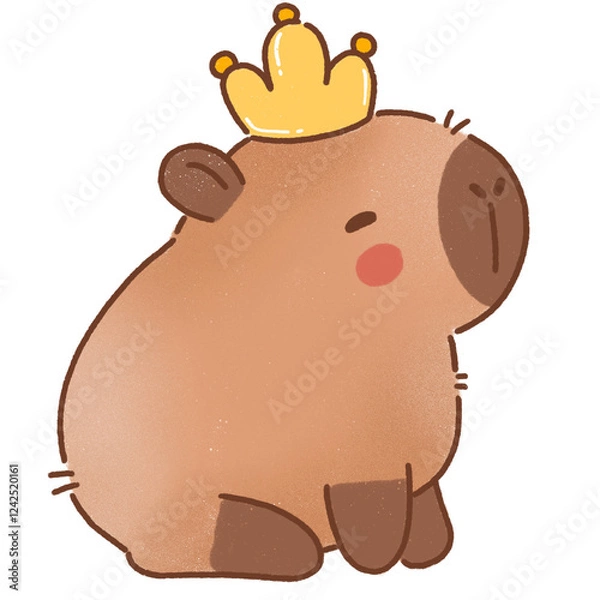 Obraz Cute capybara animal with crown, smiling happily