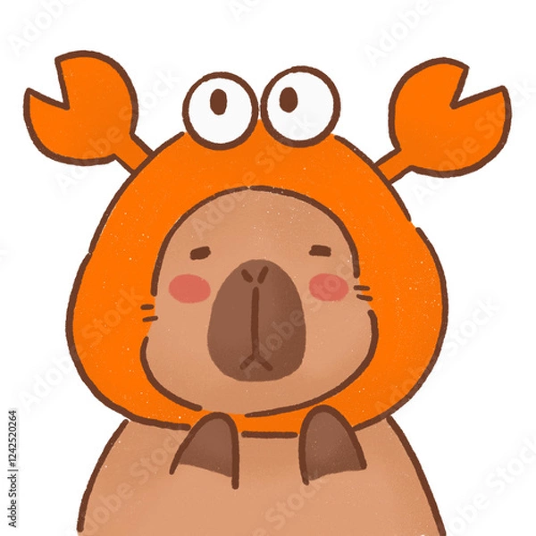 Obraz Cute capybara wearing orange crab hat, with big eyes and playful expression