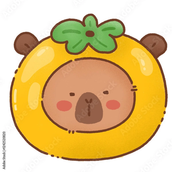 Obraz Cute capybara resembling bear with yellow fruit design