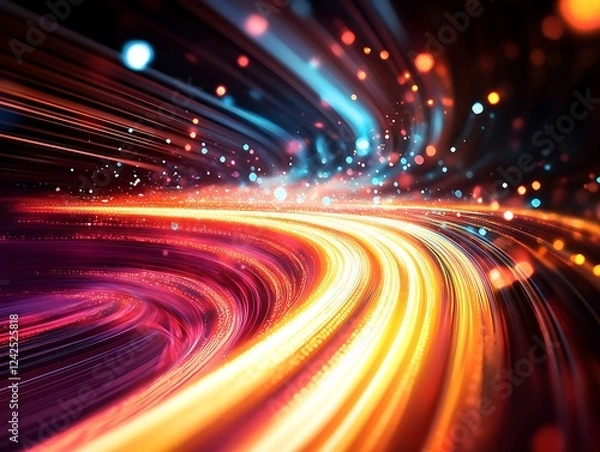 Obraz Abstract Glowing Light Trails with Vibrant Colors Creating a Futuristic Energy Wave Effect in a Dynamic Digital Motion Background for Modern and Tech Themes