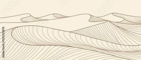 Obraz Hand drawn desert illustration sketch with line art print. Abstract contemporary aesthetic background landscape