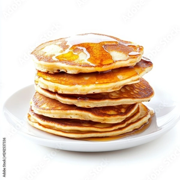 Fototapeta A Stack Of Golden Brown Pancakes With Syrup, Generative AI.