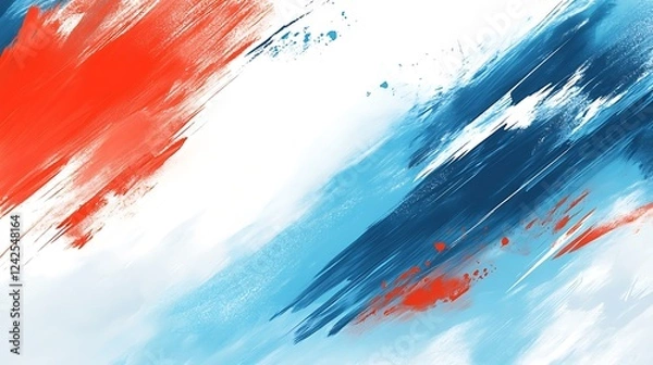 Fototapeta Abstract Blue and Red Painting with Brush Strokes on a Textured Artistic Canvas
