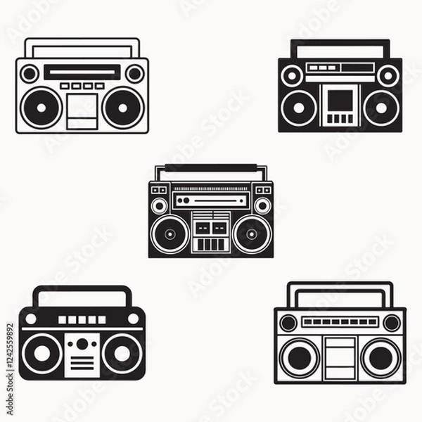 Fototapeta Boom box Icon Square Button Set