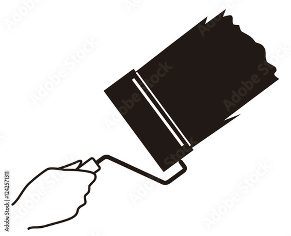 Obraz ローラーで塗装する手のモノクロイラスト