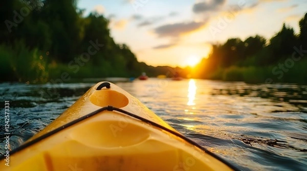 Fototapeta Kayaking at Sunset on Calm River