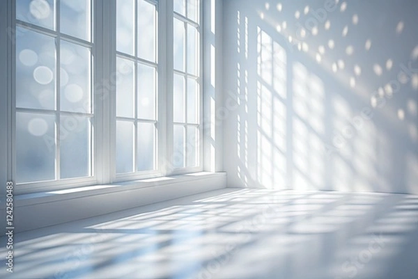 Obraz A blurred window shadow graces a pristine white backdrop, rendered in 3D with artistic depth of field.