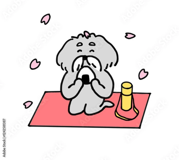 Obraz お花見を楽しむ手描き犬