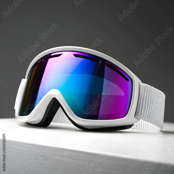 Obraz Stylish White Ski Goggles with Reflective Lens on a Dark Background