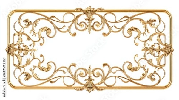 Fototapeta Gold ornate frame, baroque design, isolated, white background, design element