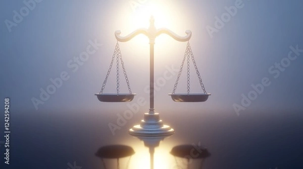 Obraz Illuminated scales of justice, reflecting, studio backdrop, legal concept