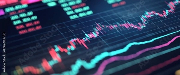Fototapeta Digital financial dashboard with live stock market movements