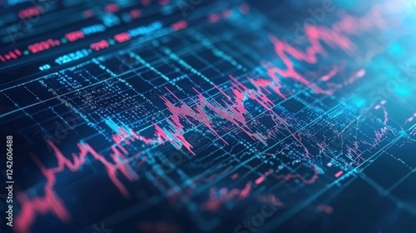 Fototapeta Digital trading graph with fluctuating trends and predictions