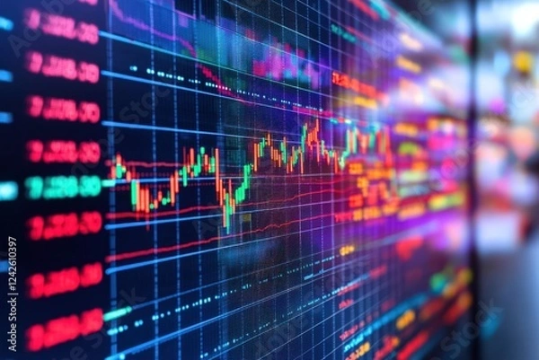 Fototapeta Global financial market data with fast-changing stock price movements