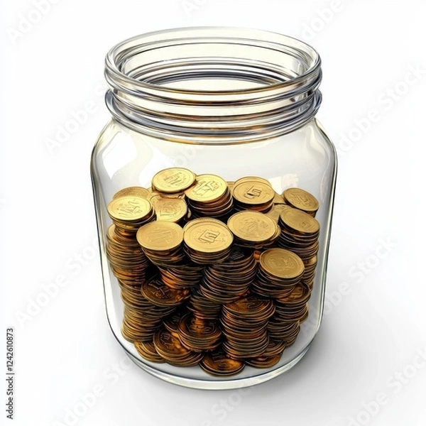 Obraz Glass Jar Filled with Shiny Gold Coins Symbolizing Savings and Financial Success