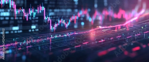 Fototapeta Glowing digital stock chart showing upward financial growth