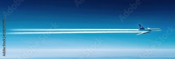 Fototapeta Contrails trail behind a soaring cargo aircraft.