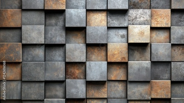 Fototapeta Gray and Brown Rusted Cube Texture Background