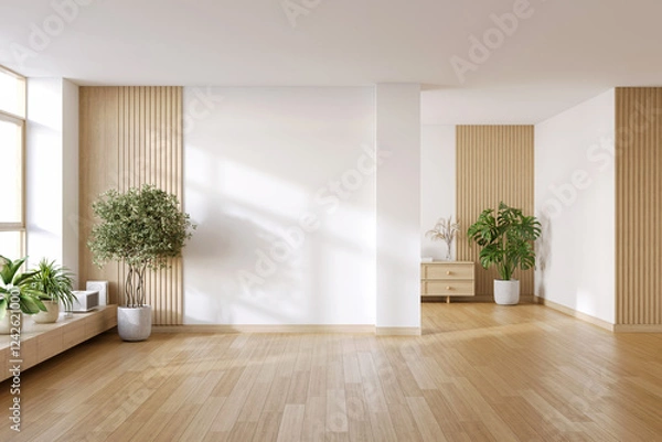 Obraz Cozy Modern  Scandinavian interior living room with  wooden floor  and white wall .3drender