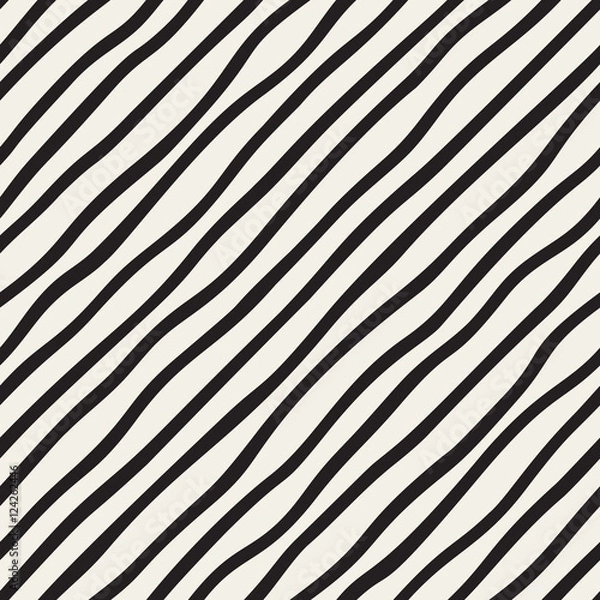 Fototapeta Vector Seamless Black and White Hand Drawn Diagonal Stripes Pattern