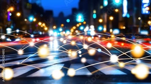 Obraz City Nightscape Dynamic Network Light Trails Urban Scene