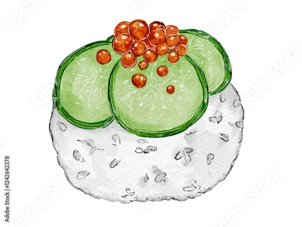 Obraz 水彩で描いた和食の手毬寿司のシンプルな日本食のイラスト素材