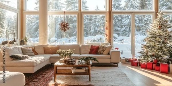 Fototapeta Cozy Winter Living Room Christmas Decor