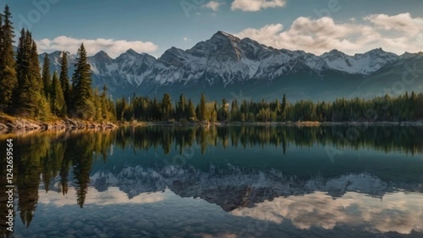 Fototapeta Serene Mountain Lake Reflection at Dawn