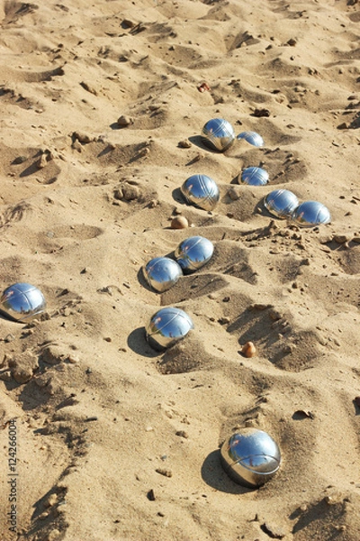 Obraz Petanque balls on sand.