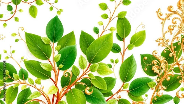 Fototapeta Seamless pattern with green leaves