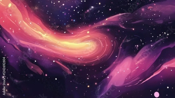 Fototapeta A bright, abstract space background with stars and nebula glows in the dark cosmos