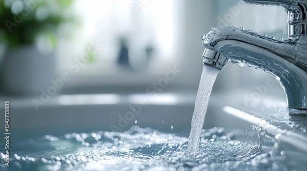Fototapeta A Close Look at Water Conservation Efforts with a Flowing Faucet Highlighting the Importance of Sustainable Water Use in Daily Life
