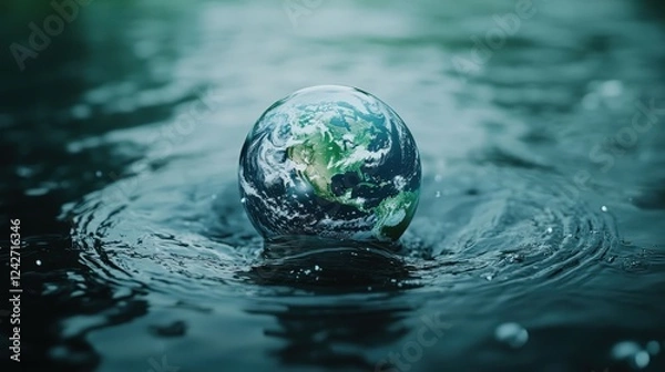 Fototapeta A Symbolic Representation of Earth as a Drop in Water, Highlighting Environmental Awareness and Global Responsibility in a Serene Setting