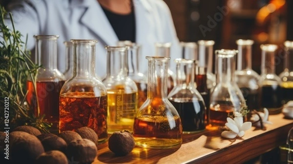 Fototapeta An overhead view of a science experiment setup on a table, showcasing various materials