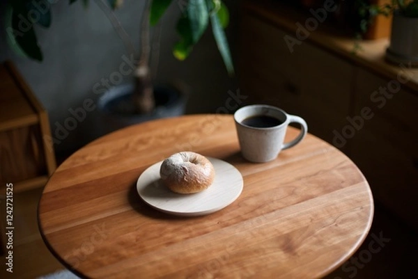 Obraz 朝ごはんのベーグルとコーヒー