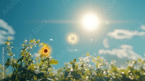 Obraz  Summer Meadow with Sunflower and Blue Sky