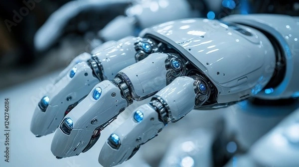 Obraz Close-up of a futuristic robotic hand showcasing intricate mechanical design and illuminated features
