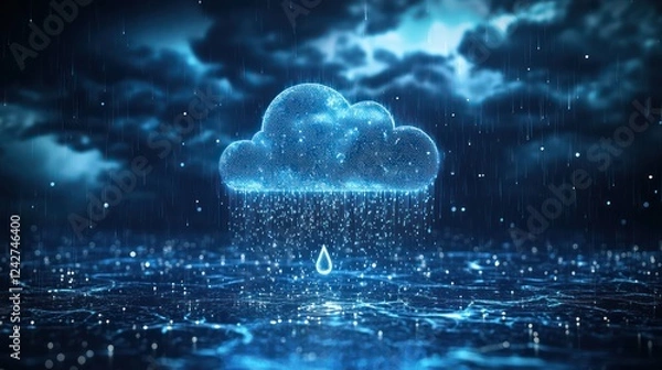 Obraz Digital Rain Cloud Concept, Data Raining from the Cloud