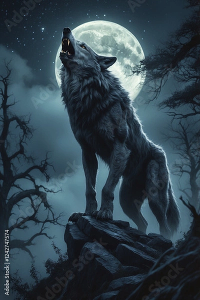 Obraz wolf howling at night