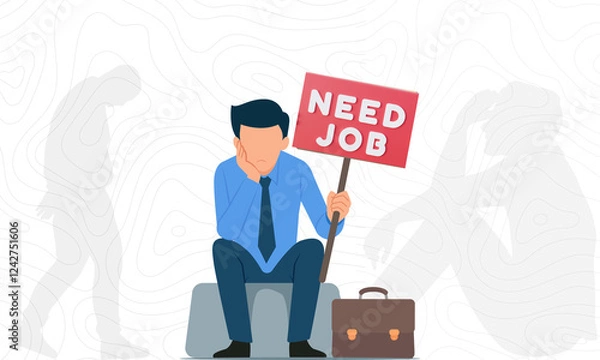 Fototapeta clean and simple job search concept featuring a figure with a need job sign, ideal for career resources, job postings, or employment themes